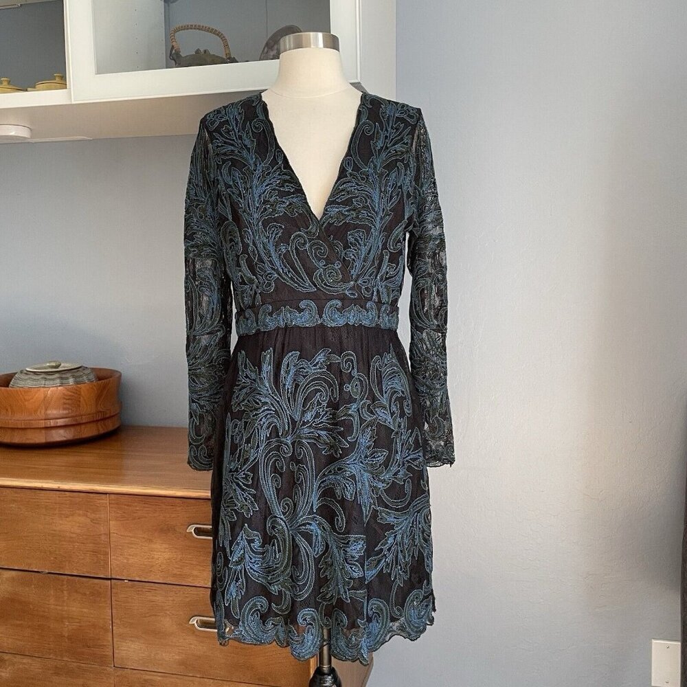 TRYB Anthropologie Embroidered Lace Dress Black Blue Green